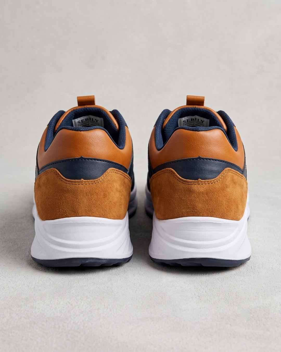 Sebily Mixed-Material Sneaker - Navy/Tan