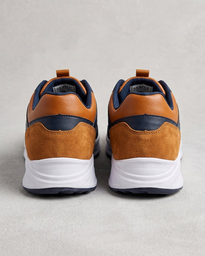 Sebily Mixed-Material Sneaker - Navy/Tan